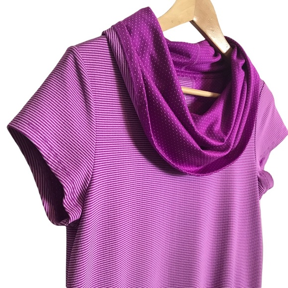 Title Nine Laylis Small Fuchsia Dot Stripe Go Cowl Neck Zip Pocket Tunic Dress‎ - Picture 3 of 10